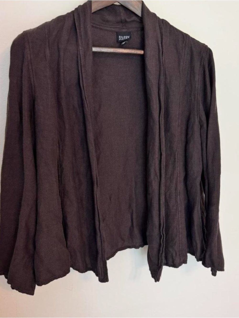Eileen Fisher Brown Open Front Linen Cardigan Topper Women’s Large Made in USA